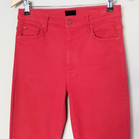 MOTHER The Insider High-Rise Crop Step Fray Jeans Hot Rod Red Size 30 $208 - Picture 8 of 16